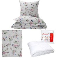 Zestaw pościeli  100x160 + 40x60 + prześcieradło we wzorze 80x160 | 426bia | biała | kwiaty jabłoni