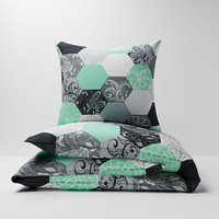 Pościel flanela 160x200 + poszewki na poduszkę 2*70x80  | 208Nmi | szaro miętowa | heksagony