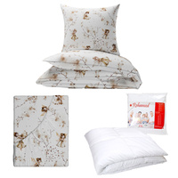 Zestaw pościeli  100x160 + 40x60 + prześcieradło we wzorze 80x160 | 154Nbr | biało brązowa | wróżki elfy