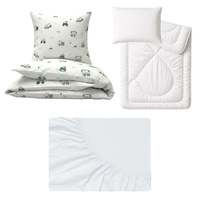 Zestaw pościeli  100x160 + 50x60 + prześcieradło jersey 80x160 | 505zie | biało zielona | pojazdy koparki