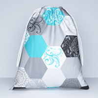 Worek szkolny na buty | 208blu | szaro turkusowy | heksagony