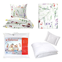 Zestaw pościeli 100x160 + 40x60 + prześcieradło we wzorze 80x160 | 033pas | biała | kwiaty