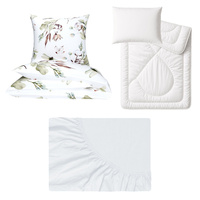 Zestaw pościeli  100x160 + 50x60 + prześcieradło jersey 80x160 | 347baw | biała | kwiaty bawełny