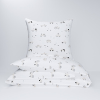 Pościel bawełniana 200x220 + poszewki na poduszkę 2*70x80 | 486b-b | biało beżowa | autka