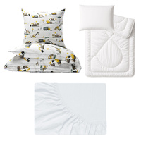 Zestaw pościeli  100x160 + 50x60 + prześcieradło jersey 80x160 | 056zol | żółta | koparki