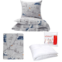 Zestaw pościeli  100x160 + 50x60 + prześcieradło we wzorze 80x160 | 327lis | szara | wzór zimowy lis
