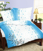 Pościel bawełniana 200x220 + poszewki na poduszkę 2*70x80 | 022nie | niebieska | kwiaty