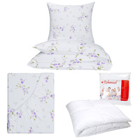 Zestaw pościeli  100x160 + 40x60 + prześcieradło we wzorze 80x160 | 209wrz | biało wrzosowa | kwiaty