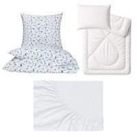 Zestaw pościeli 100x160 + 50x60 + prześcieradło jersey 80x160 | 109nie | biało niebieska | kwiaty