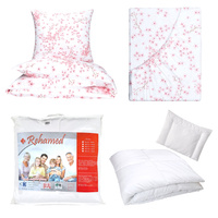 Zestaw pościeli  100x160 + 50x60 + prześcieradło we wzorze 80x160 | 007róż | biało różowa | kwiat wiśni