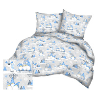Pościel dla dziecka bawełniana 120x160 + poszewka na poduszkę 50x70 | 421s-n | szaro niebieska | wzór świąteczny skrzaty