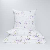 Pościel bawełniana 200x220 + poszewki na poduszkę 2*70x80 | 209wrz | biało wrzosowa | kwiaty