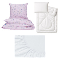 Zestaw pościeli  100x160 + 50x60 + prześcieradło jersey 80x160 | 502róż | różowa | króliczki