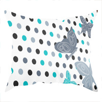 Poszewka bawełniana na poduszkę 40x80 | 490trk | biało turkusowa | grochy motyle