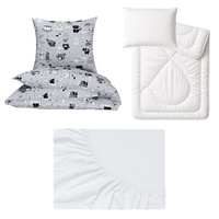 Zestaw pościeli  100x160 + 40x60 + prześcieradło jersey 80x160 | 112róż | szaro różowa | koty