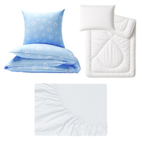 Zestaw pościeli  100x160 + 40x60 + prześcieradło jersey 80x160 | 070nie | niebieska | serca walentynki