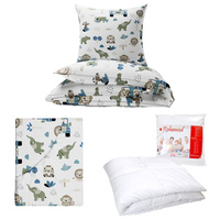 Zestaw pościeli  100x160 + 40x60 + prześcieradło we wzorze 80x160 | 138nie | niebieska | safari auta