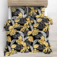 Pościel z kory 160x200 + poszewki na poduszkę 2*70x80 | 455zlo | czarna | liście monstera