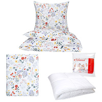 Zestaw pościeli  100x160 + 40x60 + prześcieradło we wzorze 80x160 | 129red | biała | polne kwiaty