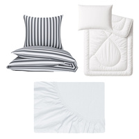 Zestaw pościeli 100x160 + 40x60 + prześcieradło jersey 80x160 | 213sza | szara | pasy