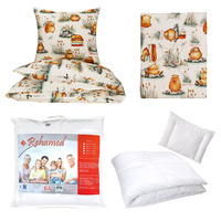 Zestaw pościeli  100x160 + 40x60 + prześcieradło we wzorze 80x160 | 152kap | ecri | zwierzątka kapibary