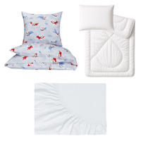 Zestaw pościeli  100x160 + 40x60 + prześcieradło jersey 80x160 | 288blu | niebieska | pieski superbohater