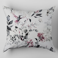 Poszewka bawełniana na jaśka 40x40 | 131róż | biała | kwiaty kolibry