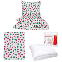 Zestaw pościeli  100x160 + 40x60 + prześcieradło we wzorze 80x160 | 151arb | biała | arbuzy owoce