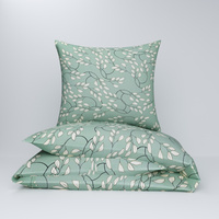 Pościel bawełniana 200x220 + poszewki na poduszkę 2*70x80 | D102oli | zielona | liście