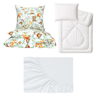 Zestaw pościeli  100x160 + 50x60 + prześcieradło jersey 80x160 | 770zie | biała | króliczki wiewiórki