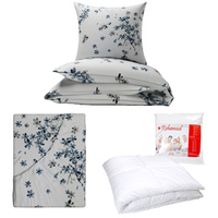 Zestaw pościeli  100x160 + 40x60 + prześcieradło we wzorze 80x160 | 237cha | biało niebieska | kwiaty