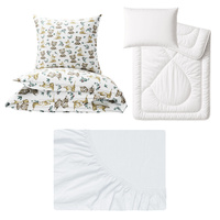 Zestaw pościeli 100x160 + 40x60 + prześcieradło jersey 80x160 | 050bra | biała | sarenki i misie