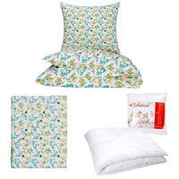 Zestaw pościeli  100x160 + 40x60 + prześcieradło we wzorze 80x160 | 016zie | biało niebieska | dinozaury