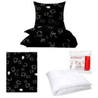 Zestaw pościeli  100x160 + 40x60 + prześcieradło we wzorze 80x160 | 055cza | czarna | baranki