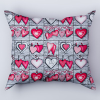 Poszewka bawełniana na jaśka 40x40 | 073Ncz | szaro czerwona | Walentynki serca