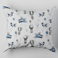 Poszewka bawełniana na poduszkę 50x60 | 081b-n | biało niebieska | samoloty balony