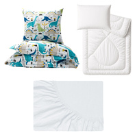 Zestaw pościeli  100x160 + 50x60 + prześcieradło jersey 80x160 | 411oli | niebieska | dinozaury