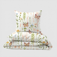 Pościel bawełniana 120x160 + poszewka 50x70 | biała | kwiaty i motyle | 004Nbr