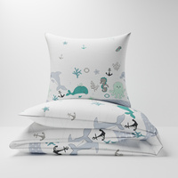 Pościel bawełniana 140x200 + 70x80 + 40x40 | 235mie | biało miętowa | morski