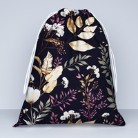 Worek na pościel do przedszkola żłobka | 175grn | granatowa | kwiaty liście