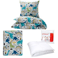 Zestaw pościeli  100x160 + 50x60 + prześcieradło we wzorze 80x160 | 411oli | niebieska | dinozaury