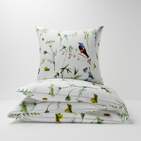 Pościel bawełniana 180x200 + poszewki na poduszkę 2*70x80 | D179biały | biała | ptaki