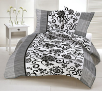 Pościel z kory 160x200 + poszewki na poduszkę 2*70x80 | 412szary | szara | kwiaty