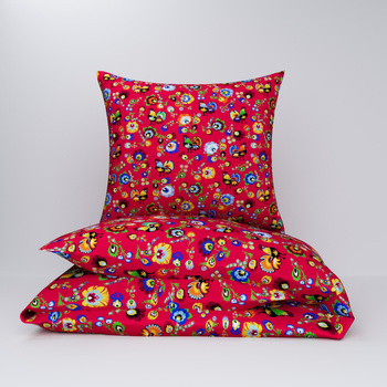 Pościel bawełniana 140x200 + poszewka na poduszkę 50x60 | 991red | czerwono niebieska | folklor