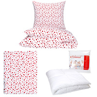 Zestaw pościeli  100x160 + 40x60 + prześcieradło we wzorze 80x160 | 444bia | bało czerwona | serca walentynki