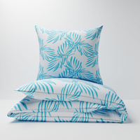 Pościel z kory 140x200 + poszewka na poduszkę 50x60 | 247tur | biało turkusowa | liście palmy