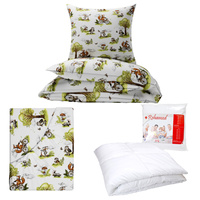 Zestaw pościeli  100x160 + 50x60 + prześcieradło we wzorze 80x160 | 166lis | biała | zwierzęta leśne