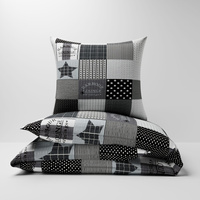 Pościel z kory 160x200 + poszewki na poduszkę 2*70x80 | 190szar | szara | Patchwork z gwiazdą