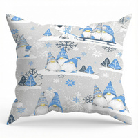 Poszewka bawełniana na jaśka 40x40 | 421s-n | szaro niebieska | wzór świąteczny skrzaty