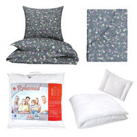 Zestaw pościeli  100x160 + 50x60 + prześcieradło we wzorze 80x160 | 121grafit | szara  | kwiaty bluszcz